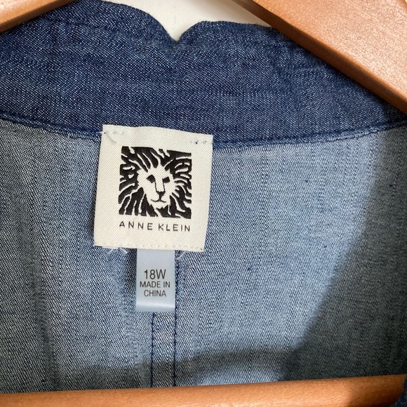 Anne Klein 18W Chambray Sleeveless Button-Down Midi Removable Belt and POCKETS - Picture 2 of 13